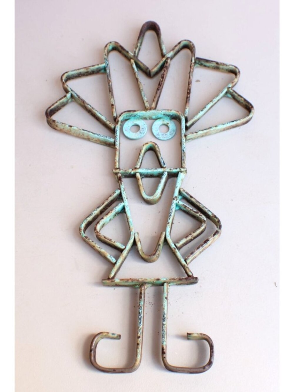 Whimsical Bird Like Metal Yard Sculpture Rustic Patina Garden Art Outdoor Decor